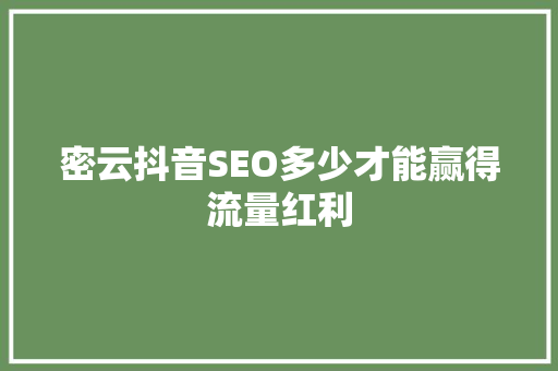 密云抖音SEO多少才能赢得流量红利