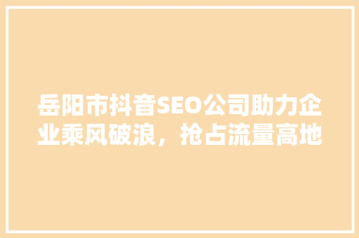 岳阳市抖音SEO公司助力企业乘风破浪，抢占流量高地