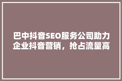 巴中抖音SEO服务公司助力企业抖音营销，抢占流量高地