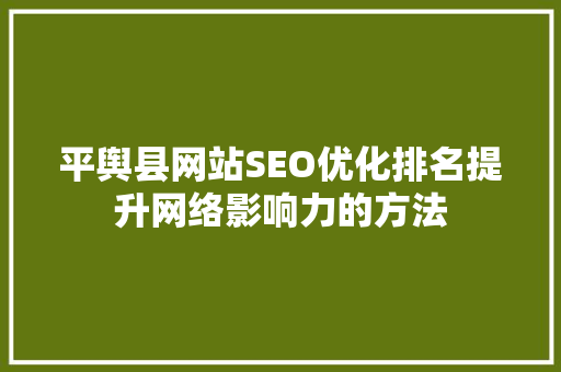 平舆县网站SEO优化排名提升网络影响力的方法