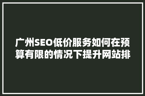 广州SEO低价服务如何在预算有限的情况下提升网站排名