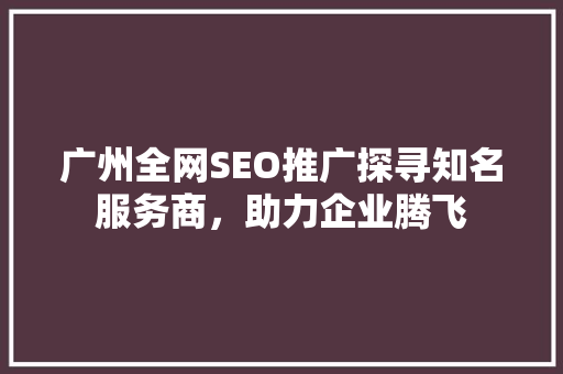 广州全网SEO推广探寻知名服务商，助力企业腾飞