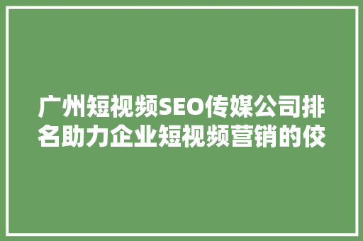 广州短视频SEO传媒公司排名助力企业短视频营销的佼佼者