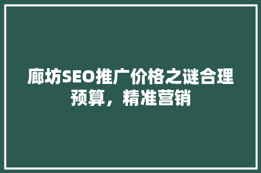 廊坊SEO推广价格之谜合理预算，精准营销
