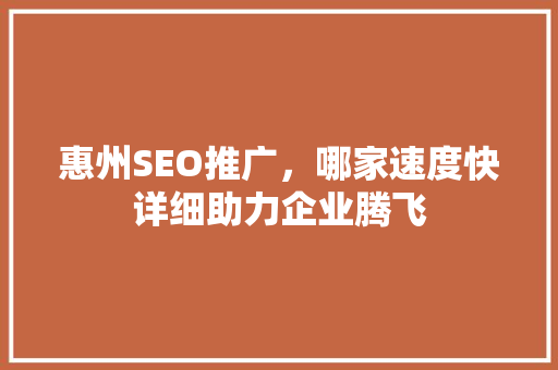 惠州SEO推广，哪家速度快详细助力企业腾飞