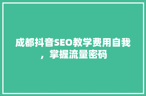 成都抖音SEO教学费用自我，掌握流量密码