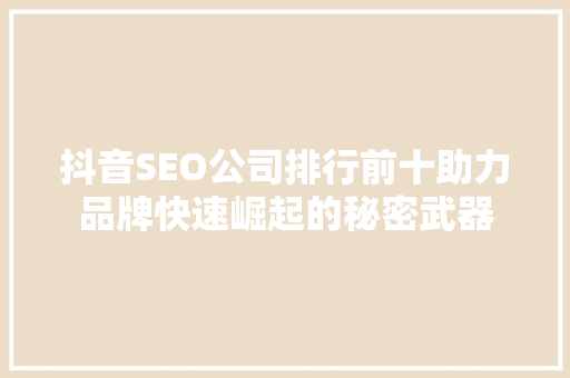 抖音SEO公司排行前十助力品牌快速崛起的秘密武器