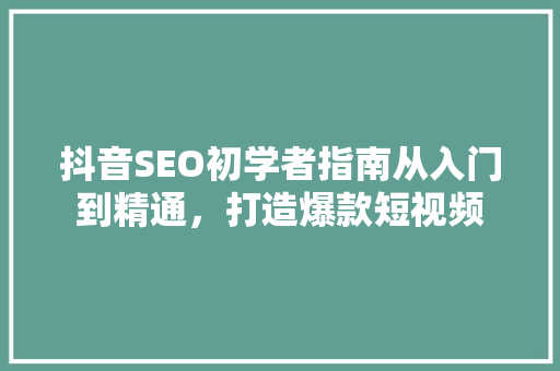 抖音SEO初学者指南从入门到精通，打造爆款短视频