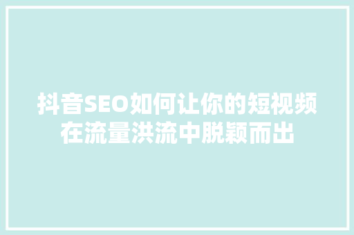 抖音SEO如何让你的短视频在流量洪流中脱颖而出