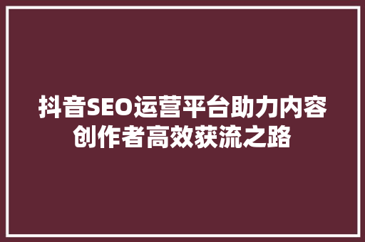 抖音SEO运营平台助力内容创作者高效获流之路