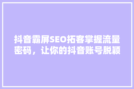 抖音霸屏SEO拓客掌握流量密码，让你的抖音账号脱颖而出