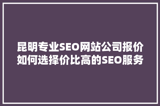 昆明专业SEO网站公司报价如何选择价比高的SEO服务