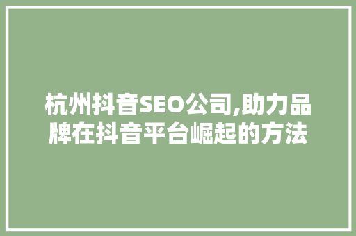 杭州抖音SEO公司,助力品牌在抖音平台崛起的方法