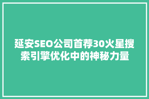 延安SEO公司首荐30火星搜索引擎优化中的神秘力量