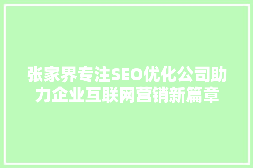 张家界专注SEO优化公司助力企业互联网营销新篇章