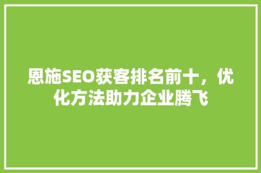 恩施SEO获客排名前十，优化方法助力企业腾飞