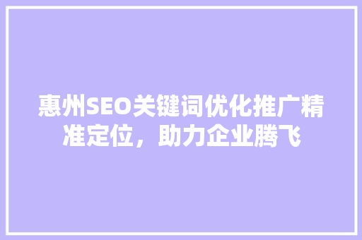 惠州SEO关键词优化推广精准定位，助力企业腾飞