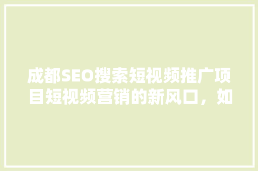 成都SEO搜索短视频推广项目短视频营销的新风口，如何抓住机遇