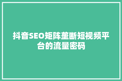 抖音SEO矩阵垄断短视频平台的流量密码