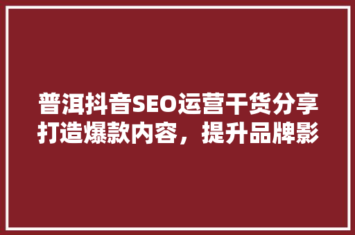 普洱抖音SEO运营干货分享打造爆款内容，提升品牌影响力