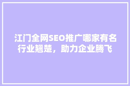 江门全网SEO推广哪家有名行业翘楚，助力企业腾飞