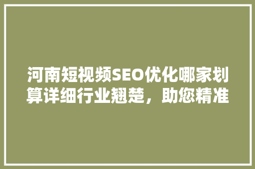 河南短视频SEO优化哪家划算详细行业翘楚，助您精准引流