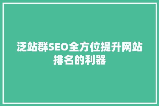 泛站群SEO全方位提升网站排名的利器