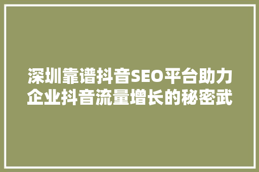 深圳靠谱抖音SEO平台助力企业抖音流量增长的秘密武器