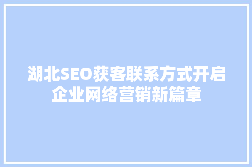 湖北SEO获客联系方式开启企业网络营销新篇章