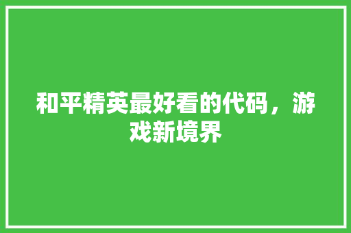 和平精英最好看的代码，游戏新境界