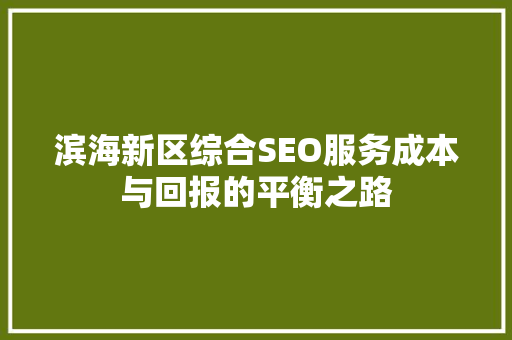 滨海新区综合SEO服务成本与回报的平衡之路