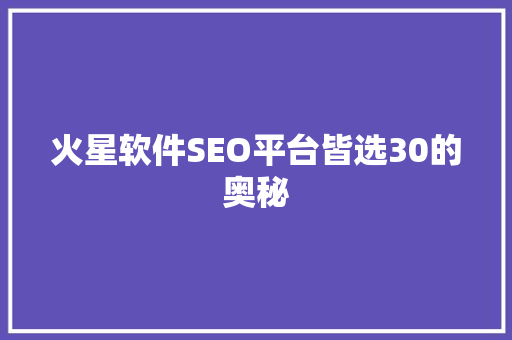 火星软件SEO平台皆选30的奥秘
