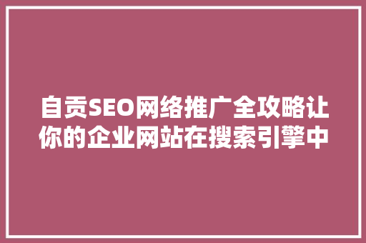 自贡SEO网络推广全攻略让你的企业网站在搜索引擎中脱颖而出