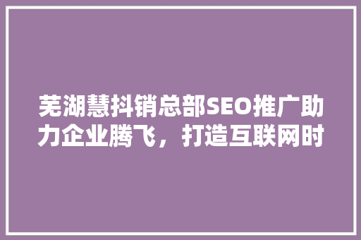 芜湖慧抖销总部SEO推广助力企业腾飞，打造互联网时代核心竞争力