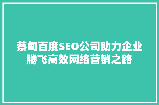 蔡甸百度SEO公司助力企业腾飞高效网络营销之路