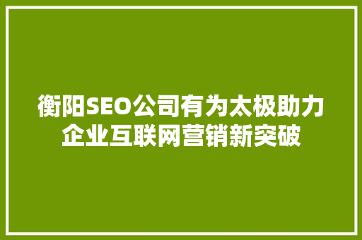 衡阳SEO公司有为太极助力企业互联网营销新突破