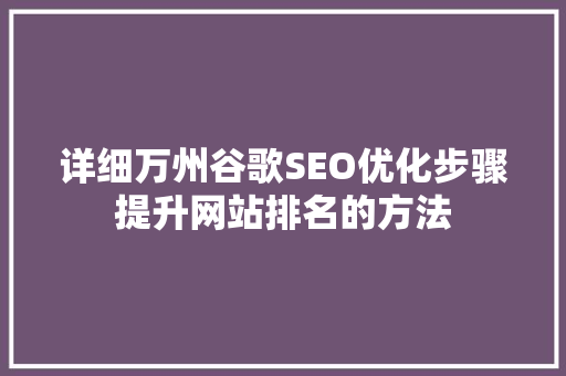 详细万州谷歌SEO优化步骤提升网站排名的方法