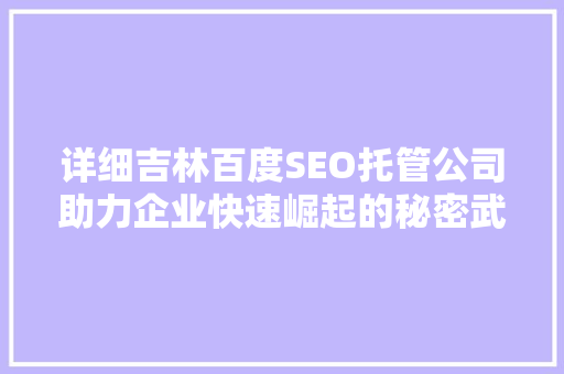 详细吉林百度SEO托管公司助力企业快速崛起的秘密武器