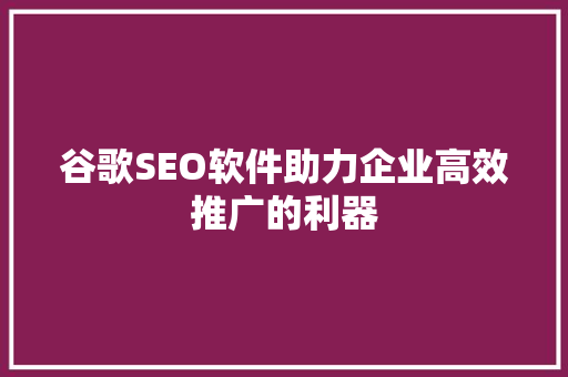 谷歌SEO软件助力企业高效推广的利器
