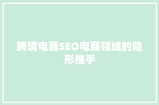跨境电商SEO电商领域的隐形推手