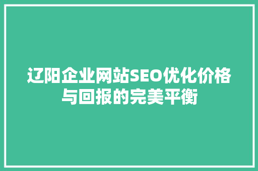 辽阳企业网站SEO优化价格与回报的完美平衡