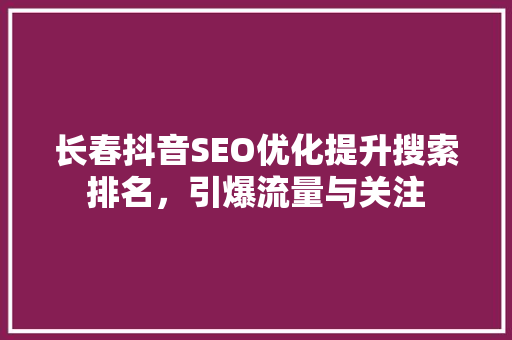长春抖音SEO优化提升搜索排名，引爆流量与关注