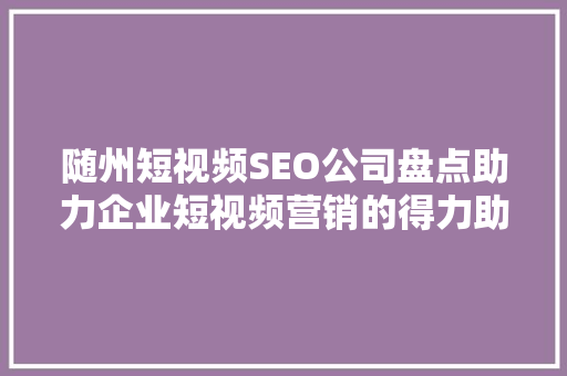 随州短视频SEO公司盘点助力企业短视频营销的得力助手