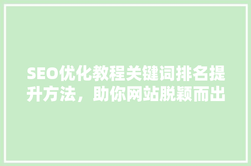 SEO优化教程关键词排名提升方法，助你网站脱颖而出