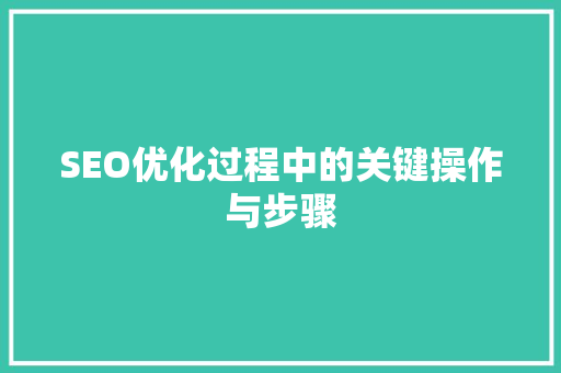 SEO优化过程中的关键操作与步骤