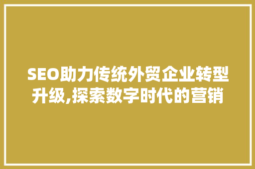 SEO助力传统外贸企业转型升级,探索数字时代的营销之路