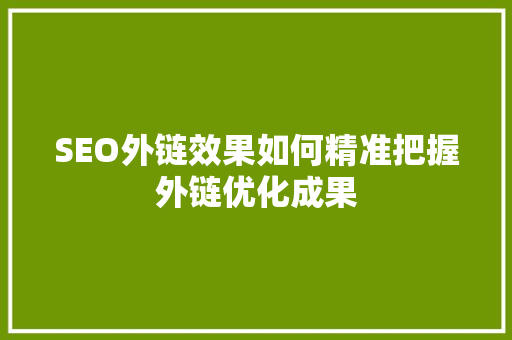 SEO外链效果如何精准把握外链优化成果