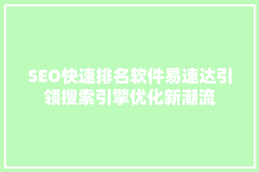 SEO快速排名软件易速达引领搜索引擎优化新潮流