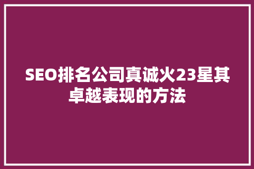 SEO排名公司真诚火23星其卓越表现的方法