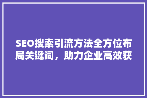 SEO搜索引流方法全方位布局关键词，助力企业高效获客